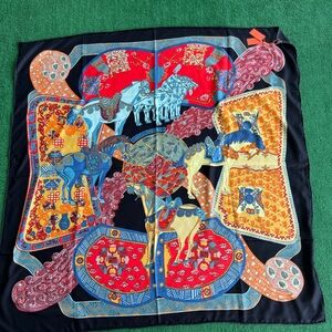 Hermes Red and White Silk Scarf